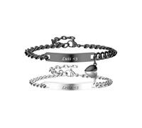 Zysta Bracciali Coppia Incisione Nomi Personalizzabili per Donna Uomo ID Bracciali Identificativi con Cuore Spezzato Magnetico Personalizzati Messaggio Bracciali Distanza Lunga Memoriale Argento Nero