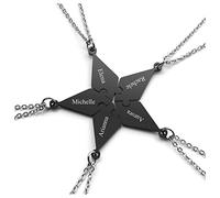Zysta Collana Amicizia con Puzzle Divisibile per 5 o 6 Persone, Collana Famiglia con Ciondolo Puzzle Completo in Stella in Acciaio Inox, BFF Collane Personalizzati Inciso Nome Iniziale (Nero per 5)
