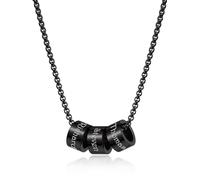 Zysta Collana con Ciondolo Perline Anello Personalizzata Nome e Iniziali per Uomo Donna Collana Pendente Beads Incisione Scritta Personalizzabili per Famiglia Amicizia BFF Coppia (Nero 3 Beads)