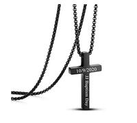 Zysta Collana Croce Crocifisso in Acciaio Inossidabile per Uomo Donna, Collana con Ciondolo Croce Classica Incisione Personalizzato Nome Iniziale, Collana a Catena con Inciso Commemorativa (Nero)