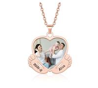Zysta Collana Gravidanza Ciondolo Cuore con Piedini Bambino Neonato Incisione Nome Data Collana Personalizzata Foto e Scritto per Mamma Figlia Gioielli Commemorativo per Nascita Compleanno (Oro Rosa)