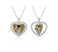 Zysta Collana Pendente Personalizzabile Foto Immagine per Donna Ragazza Collana con Ciondolo a Cuore d'Amore Memoriale 2 Foto Personalizzata Brillante con Zirconi Regalo per Lei Mamma Amici (Argento)