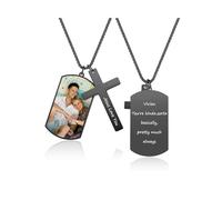 Zysta Collana Piastrine Militari Personalizzata Foto Immagine in Acciaio per Uomo Donna Collana Ciondolo Croce Incisione Personalizzabile Nome Data Iniziale Memoriale per Coppia Famiglia (Nero)