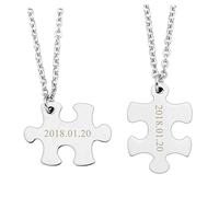Zysta Collane Puzzle Diviso 2/4 Pezzi per Coppia in Acciaio Inox, BFF Collane Amicizia Incisione Nome Personalizzato per 2/4 Migliori Amici, Collane Ciondolo Puzzle Regalo per Lui Lei Anniversario
