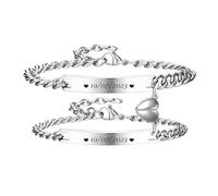 Zysta Coppia Bracciali Personalizzate Nome Iniziali in Acciaio Inossidabile ID Bracciale Identificativo Incisione Scritto per Lui e Lei Bracciali Distanza Magnetici con Cuore Spezzato per Anniversario