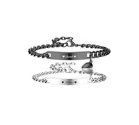 Zysta Coppia Bracciali Personalizzate Nome Iniziali in Acciaio Inox ID Bracciale Identificativo con Cuore Magnetico Incisione Lettera Braccialetti Lunga Distanza Cuore Spezzato Anniversario