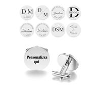 Zysta Gemelli Personalizzati Inicisione Nomi Iniziali per Uomo in Acciaio Inossidabile Gemelli Camicia Polsino Personalizzabili con 8 Modelli Matrimonio Festa del Papà Business Commerciale Argento