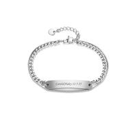 Zysta ID Bracciale Incisione Personalizzata Nome Data Coordinate per Donna Bracciale Identificativo Personalizzabile Scritto Text in Acciaio Inox Braccialetto a Catena Regolabile (Argento 2 Strati)