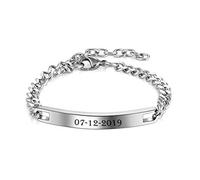 Zysta ID Bracciale Incisione Personalizzata Nome Data Coordinate per Donna Bracciale Identificativo Personalizzabile Scritto Text in Acciaio Inossidabile Braccialetto a Catena Cubana (Argento Blank)