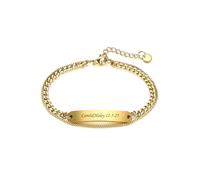 Zysta ID Bracciale Incisione Personalizzata Nome Data Coordinate per Donna Bracciale Identificativo Personalizzabile Scritto Text in Acciaio Inox Braccialetto a Catena Regolabile (Oro 2 Strati)
