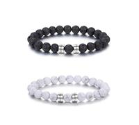 Zysta Nomi Incisione Personalizzate Bracciali Perline in Pietra Naturale per Coppia Bracciali Elastici con Perle Personalizzabili Iniziali per Lui e Lei Regalo Fidanzati Lava + Bianco Turchese 2 Beads