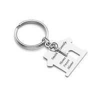 Zysta Portachiavi Casa Personalizzate Incisione Nome Messaggio per Donna Uomo, Portachiavi Ciondolo Casetta Inciso Scritto in Acciaio Inox con Pendente Chiavi, Regalo per Lui Lei Coppia Famiglia