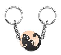 Zysta Portachiavi con Ciondolo Puzzle Gatto in Acciaio Inossidabile, Portachaivi Ying Yang Divisibile Gatti per Coppia e Amici, Porta Chiavi dell Amore Amicizia Personalizzabile (Oro Rosa+Nero)