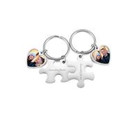 Zysta Portachiavi Coppia con Cuore Portafoto Personalizzata Foto Immagine in Acciaio Inox Portachiavi Puzzle Diviso Incisione Personalizzabili Nomi Data Scritto Regalo per Lui Lei Anniversario Argento