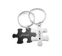 Zysta Portachiavi Puzzle Incisione Personalizzata Nomi Scritto in Acciaio Inox Coppia Portachiavi Ciondolo Puzzle Diviso Personalizzabile Messaggio BFF Porta Chiavi Amicizia per 2 (Argento & Nero)