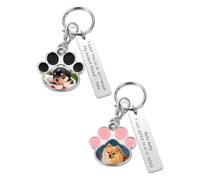 Zysta Portachiavi Zampa di Cane in Smalto con Targhetta Incisione Personalizzata Nome Scritto ID Portachiavi Identificativo Personalizzabile Inciso Messaggio in Metallo Commemorativo per Lui Lei (2pz)