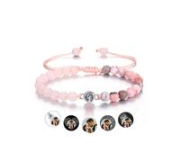 Zysta Proiezione Bracciale Personalizzato Foto e Immagine per Donna Uomo Bracciale con Foto Proiettata Dentro Memoriale Braccialetto con Perline Pietra Regalo Coppia (Quarzo Rosa + Diaspro Zebra Rosa)