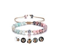 Zysta Proiezione Bracciale Personalizzato Foto e Immagine per Donna Uomo Bracciale con Foto Proiettata Dentro Memoriale Braccialetto con Perline Pietra Regalo Coppia (Amazzonite + Diaspro Zebra Rosa)
