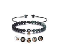 Zysta Proiezione Bracciale Personalizzato Foto e Immagine per Donna Uomo Bracciale con Foto Proiettata Dentro Memoriale Braccialetto con Perline Pietra Regalo Coppia (Agata Nera + Agata Muschiata)