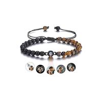 Zysta Proiezione Bracciale Personalizzato Foto e Immagine per Donna Uomo Bracciale con Foto Proiettata Dentro Memoriale Braccialetto con Perline Pietra Regalo Coppia (Agata Nera + Occhio di Tigre)