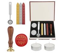 Zysta Set Ceralacca con Timbro Personalizzato Foto Logo in Legno Sigillo Cera Personalizzatile Stampare Nome Iniziali con 3 Bastoncini Candele Cucchiaio per Matrimonio Lettera Vino Confezione (Foto)