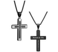 Zysta Uomo Collana Crocifisso Pendente in Acciaio Inox Unisex - Ciondolo Croce Grande 3 Strati Brillante con Pavè Strass - Incisione Personalizzata Nome (Personalizzato)