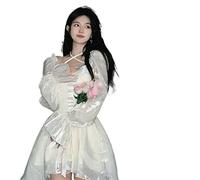 ZYSWCHB Abiti eleganti da fata bianca francese Abito da donna dolce Sen Kawaii Y2K Party Lolita One Piece (Color : White Dress, Size : M)