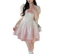 ZYSWCHB Kawaii Lolita Dress Women Casual manica corta Y2k mini abito elegante abito da spiaggia vintage (Color : Pink, Size : M)