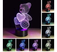 ZYTC Teddy Bear Night Lights Regali per bambini Donne Mom Girls Smart Touch & Remote Control 7 Color 3D Illusion Lampada bambini luce animali Led Lampade da tavolo Bear Heart