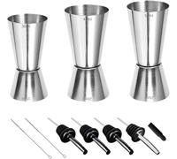 Zythrem 10pcs Misurino Cocktail Set 3cl/4cl/5cl Jigger Dosatore Cocktail con 4 Tappo Versatore e 2 Spazzola di Pulizia per Bar Vino Bevande Barista