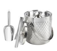 Zythrem 2L Secchiello Ghiaccio in Acciaio Inox, con Coperchio in Silicone, Pinze e Pala, Secchiello Ghiaccio Vino Acciaio Inox a Doppia Parete Isolante, per Cocktail Bar, Feste, Mantiene Il Ghiaccio