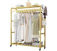 ZYWWW Appendiabiti Mobile Con Ruote, Appendiabiti Mobile Per Carichi Pesanti Con Asta Appendiabiti E Ripiani Per Appendere Borse Per Abiti, Per Armadio Camera Da Letto In Oro Bianco O Nero 150X50X