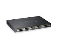 GS1920-48HPv2, 50 Port Smart Managed PoE Switch 44x Gigabit Copper PoE and 4x Gigabit dual pers., hybrid mode, standalone or NebulaFlex Cloud, 375 Watt PoE