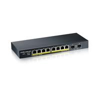 ZYXEL 8 porte Gigabit PoE Switch | Gestione Smart | Montaggio a parete/da tavolo e senza ventola | 8 porte PoE+ con budget da 77 W e 2 porte SFP |VLAN, IGMP, QoS| Garanzia a vita [GS1900-10HP]