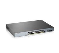 Zyxel Nebula Smart Switch 24-porte Gigabit gestito PoE+ con budget da 375 watt e 2 porte combo Gigabit con gestione su cloud Nebula, Long Range PoE Switch [GS1350-26HP]
