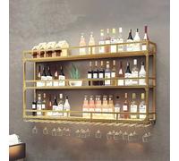 ZYYLIVR 3 Livelli Mensola Portabottiglie Da Parete,Espositiva Per Bottiglie Di Vino Di Grandi Dimensioni Con Portabicchieri,Metallo Mensole Industriali Per Liquori,Negro,Oro(Gold,70.8in/180cm)