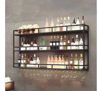 ZYYLIVR 3 Livelli Mensola Portabottiglie Da Parete,Espositiva Per Bottiglie Di Vino Di Grandi Dimensioni Con Portabicchieri,Metallo Mensole Industriali Per Liquori,Negro,Oro(Black,70.8in/180cm)