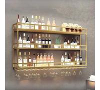 ZYYLIVR Multifunzione Portabottiglie Da Parete,Porta Bottiglie Di Vino Da Parete Con Ripiano Espositivo,3 Livelli Metallo Porta Vino,Ferro Vetrinetta Pensile Da Parete,Nero/Oro(Gold,31.4in/80cm)