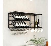 ZYYLIVR Portabottiglie Da Parete 2 Livelli,Porta Bottiglie Di Vino Con Ripiano Espositivo,Metallo Porta Vino,Vetrinetta Pensile,Espositore Per Vino Da Parete,Cremagliera Pensile(Black,120cm/47.3in)