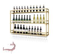 ZYYLIVR Portabottiglie da Parete, 3 Livelli Porta Bottiglie di Vino da Parete, Espositore Per Vino con Porta Calici, per Cucina, Sala Pranzo, Cantina(Gold,120x90cm/47.2x35.4in)
