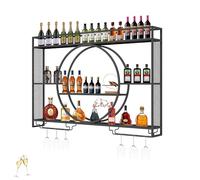 ZYYLIVR Portabottiglie Da Parete Con Luce A LED, Espositore Per Vino, Porta Bottiglie Da Vino Con Porta Calici In Ferro, Cantinetta A Parete Per Cucina Sala Pranzo Bar(Black,160 * 80cm/63 * 31.5in)