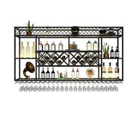 ZYYLIVR Portabottiglie Da Parete Con Porta Calici,Metallo Porta Bottiglie Vino Con Portabicchieri,3 Livelli Porta Vino Con Luce LED,Mensola Per Vino Per Casa,bar,sala Da Pranzo,cucina(150cm/59in)