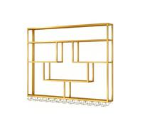 ZYYLIVR Portabottiglie Da Parete Con Ripiano Espositivo,Metallo Porta Vino, Vetrinetta Pensile,Espositore Creativo Per Vino Con Luce LED,Cremagliera Pensile Con Porta Bicchiere(Gold,150cm/59in)