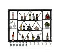 ZYYLIVR Portabottiglie Da Parete,Espositiva Per Bottiglie Di Vino Di Grandi Dimensioni Con Portabicchieri Striscia LED,Mensole Industriali Per Liquori Per Bar Di Casa,Sala(Black,250cm/98.4in)