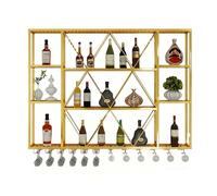 ZYYLIVR Portabottiglie Da Parete,Espositiva Per Bottiglie Di Vino Di Grandi Dimensioni Con Portabicchieri Striscia LED,Mensole Industriali Per Liquori Per Bar Di Casa,Sala(Gold,200cm/78.7in)