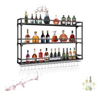 ZYYLIVR Portabottiglie da Parete, Espositore Per Vino con Porta Calici, Portabicchieri Da Vino In Ferro, Cantinetta a Parete per Cucina, Sala Pranzo, Cantina(Black,120x90cm/47.2x35.4in)