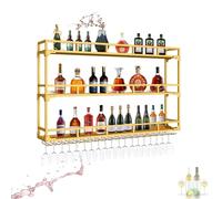ZYYLIVR Portabottiglie da Parete, Espositore Per Vino con Porta Calici, Portabicchieri Da Vino In Ferro, Cantinetta a Parete per Cucina, Sala Pranzo, Cantina(Gold,80x90cm/31.5x35.4in)