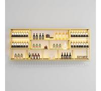 ZYYLIVR PortabottiglieDa Vino Metallo Stile Industriale,Portabottiglie Da Parete Con Ripiano Espositivo,ferro 3 Livelli Espositore Per Vino Multifunzionale,Per Casa,Nero/Oro(Gold,98.4in/250cm)