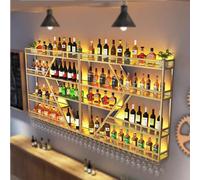 ZYYLIVR PortabottiglieDa Vino,Portabottiglie Da Parete Con Ripiano Espositivo,Vetrinetta Pensile,Da Vino A Con Luce LED Parete Multifunzione Per Casa,Bar,Ristorante(4-layers-Gold,180cm/70.9in)