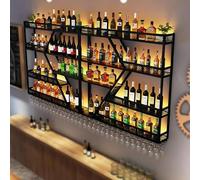 ZYYLIVR PortabottiglieDa Vino,Portabottiglie Da Parete Con Ripiano Espositivo,Vetrinetta Pensile,Da Vino A Con Luce LED Parete Multifunzione Per Casa,Bar,Ristorante(4-layers-Black,300cm/118.1in)